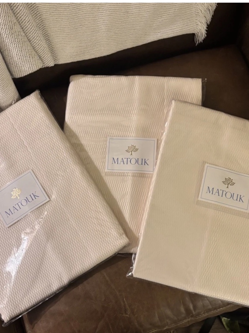Set of 3 Matouk Standard shams geometric pattern pique fabric in Ivory Barcelona